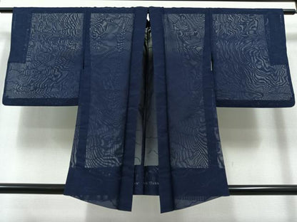 平和屋着物▽羽織　スリーシーズン　春夏秋　塵除け　雲取り地紋　鉄紺色　正絹　逸品　AAAY9426jh