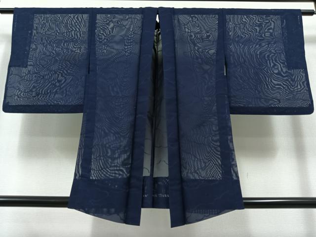 平和屋着物▽羽織　スリーシーズン　春夏秋　塵除け　雲取り地紋　鉄紺色　正絹　逸品　AAAY9426jh
