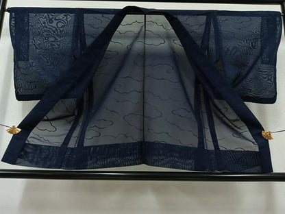 平和屋着物▽羽織　スリーシーズン　春夏秋　塵除け　雲取り地紋　鉄紺色　正絹　逸品　AAAY9426jh