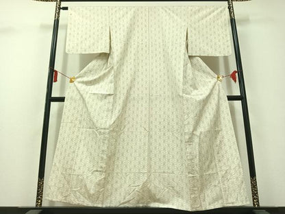 平和屋着物▽上質な紬　単衣　麻の葉文様　正絹　逸品　AAAY9427jh