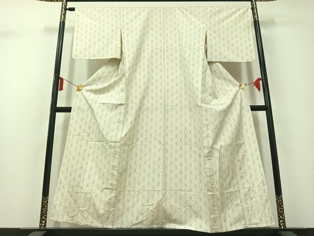 平和屋着物▽上質な紬　単衣　麻の葉文様　正絹　逸品　AAAY9427jh
