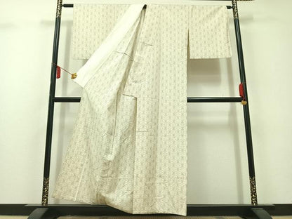 平和屋着物▽上質な紬　単衣　麻の葉文様　正絹　逸品　AAAY9427jh