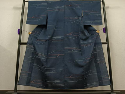 平和屋着物▽本塩沢 単衣 幾何学文様 正絹 逸品 AAAY9428jh