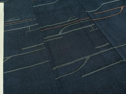 平和屋着物▽本塩沢 単衣 幾何学文様 正絹 逸品 AAAY9428jh