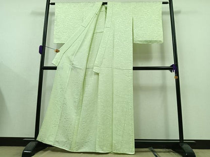 平和屋着物▽上質な色無地 単衣 風景地紋 夏虫色 正絹 逸品 AAAY9429jh