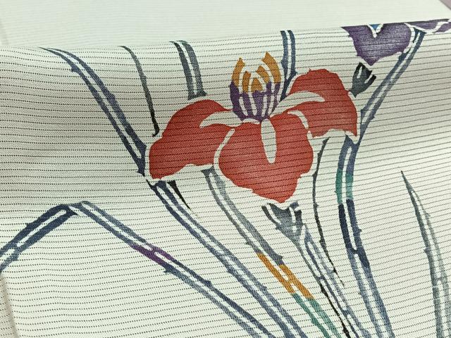 平和屋着物▽訪問着 無双 紗袷 紗×絽 流水燕子花文 正絹 逸品 AAAY9430jh
