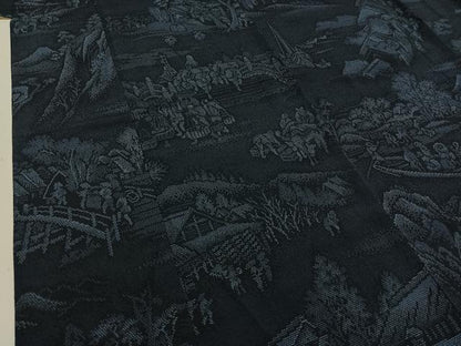 平和屋着物▽本塩沢 単衣 風景人物文 正絹 逸品 AAAY9431jh