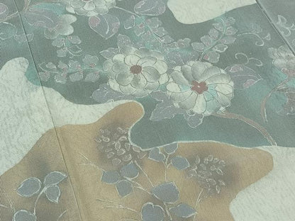 平和屋着物▽訪問着 無双 紗袷 紗×紗 草花文 正絹 逸品 AAAY9432jh