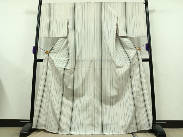 平和屋着物▽本塩沢 単衣 縞 正絹 逸品 AAAY9435jh
