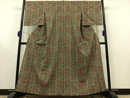 平和屋着物▽上質な小紋 単衣 紬地 草花文 正絹 逸品 AAAY9437jh