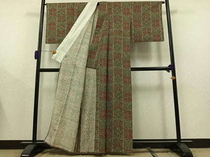 平和屋着物▽上質な小紋 単衣 紬地 草花文 正絹 逸品 AAAY9437jh