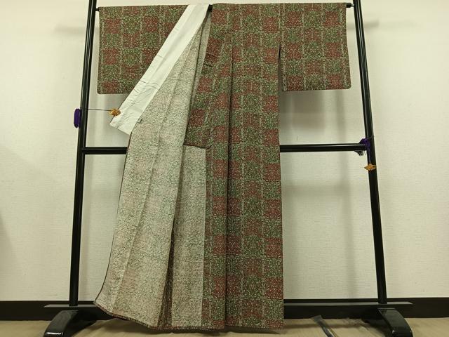 平和屋着物▽上質な小紋 単衣 紬地 草花文 正絹 逸品 AAAY9437jh