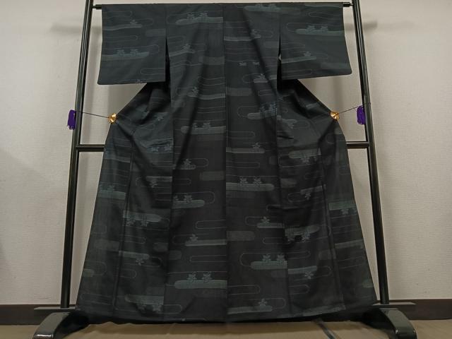 平和屋着物▽上質な紬 単衣 横段文 正絹 逸品 AAAY9439jh