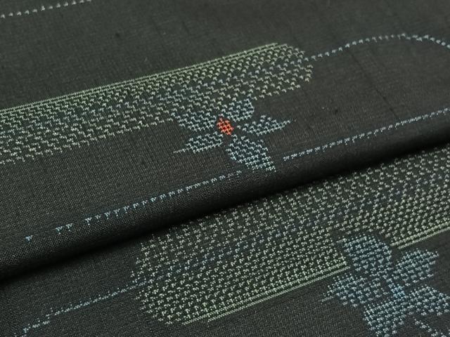 平和屋着物▽上質な紬 単衣 横段文 正絹 逸品 AAAY9439jh