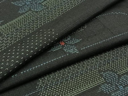 平和屋着物▽上質な紬 単衣 横段文 正絹 逸品 AAAY9439jh