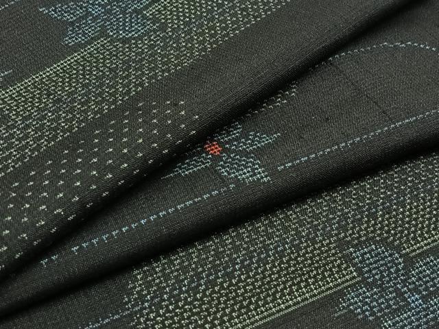 平和屋着物▽上質な紬 単衣 横段文 正絹 逸品 AAAY9439jh