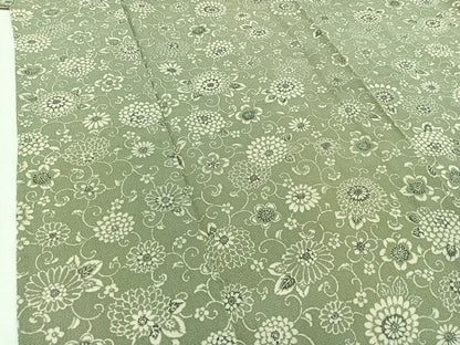 平和屋着物▽上質な小紋 単衣 型染め 更紗花文 鬼しぼ縮緬 正絹 逸品 AAAY9440jh