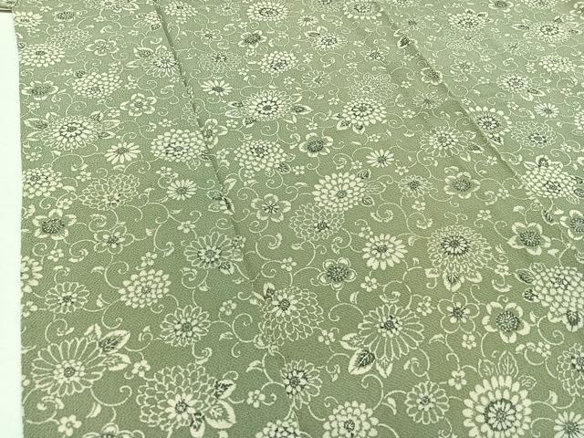 平和屋着物▽上質な小紋 単衣 型染め 更紗花文 鬼しぼ縮緬 正絹 逸品 AAAY9440jh