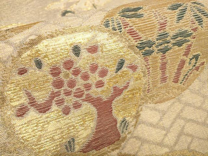 平和屋着物▼六通柄袋帯　流水草花丸文　金糸　正絹　逸品　AAAY9443wj