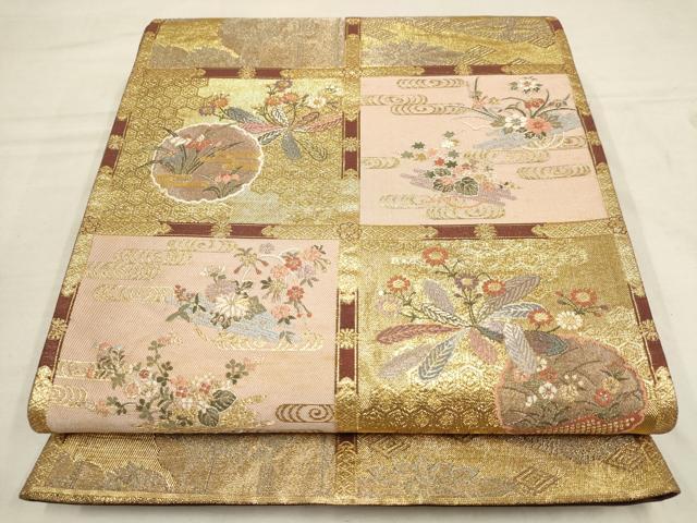 平和屋着物▼六通柄袋帯　天井花文　金糸　正絹　逸品　AAAY9470wj