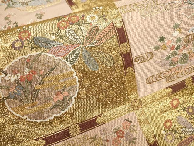 平和屋着物▼六通柄袋帯　天井花文　金糸　正絹　逸品　AAAY9470wj