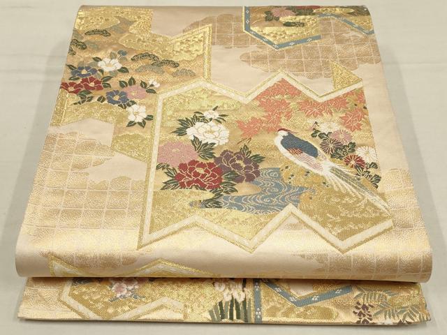 平和屋着物▼六通柄袋帯　唐織　花鳥文　金銀糸　正絹　逸品　AAAY9477wj