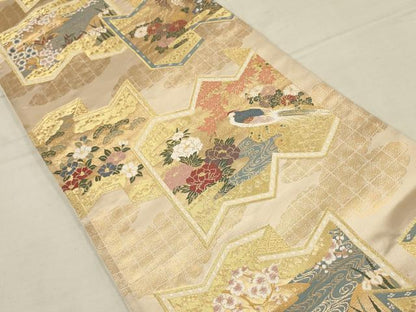 平和屋着物▼六通柄袋帯　唐織　花鳥文　金銀糸　正絹　逸品　AAAY9477wj