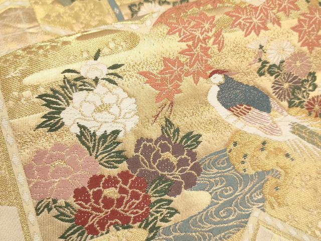 平和屋着物▼六通柄袋帯　唐織　花鳥文　金銀糸　正絹　逸品　AAAY9477wj