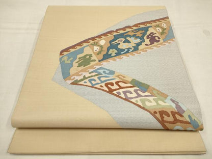 平和屋着物●太鼓柄袋帯　鳥獣文　すくい織　正絹　逸品　AAAY9491wj