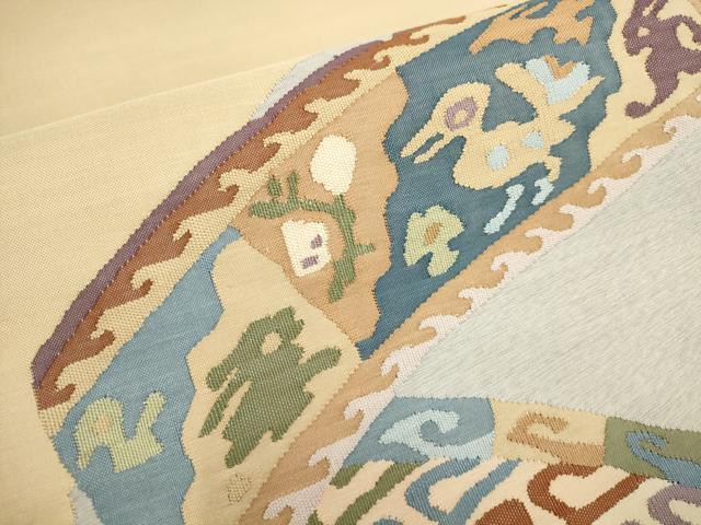 平和屋着物●太鼓柄袋帯　鳥獣文　すくい織　正絹　逸品　AAAY9491wj