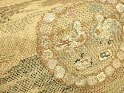 平和屋着物▼六通柄袋帯　花鳥丸文　金糸　正絹　逸品　AAAY9492wj