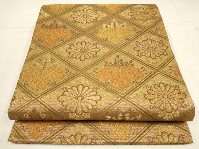 平和屋着物▼両面六通柄袋帯　陽光　花菱文　金糸　正絹　逸品　AAAY9518wj