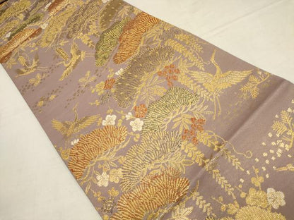 平和屋着物▼六通柄袋帯　飛鶴松梅文　金糸　正絹　逸品　AAAY9583wj