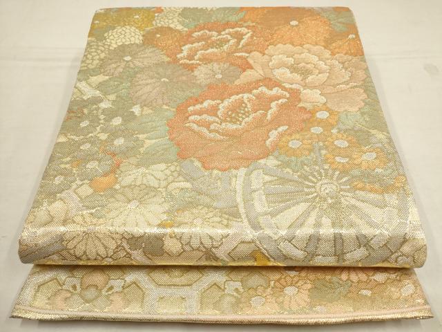 平和屋着物▼佐賀錦　六通柄袋帯　花車文　金銀糸　正絹　逸品　AAAY9603wj