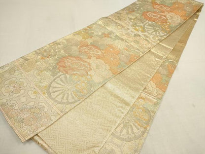平和屋着物▼佐賀錦　六通柄袋帯　花車文　金銀糸　正絹　逸品　AAAY9603wj