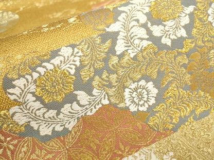 平和屋着物▼六通柄袋帯　霞花唐草文　金糸　正絹　逸品　AAAY9624wj