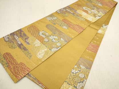 平和屋着物▼六通柄袋帯　霞花唐草文　金糸　正絹　逸品　AAAY9624wj