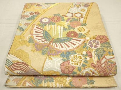 平和屋着物▼六通柄袋帯　唐織　慶長文様　金糸　正絹　逸品　AAAY9659wj