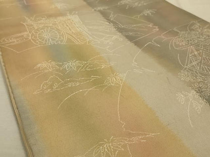 平和屋着物◎六通柄袋帯　御所車花文　引箔　正絹　逸品　AAAY9721ou
