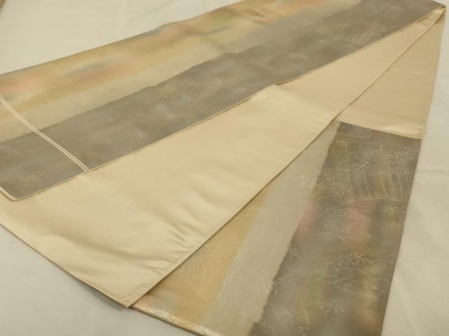平和屋着物◎六通柄袋帯　御所車花文　引箔　正絹　逸品　AAAY9721ou