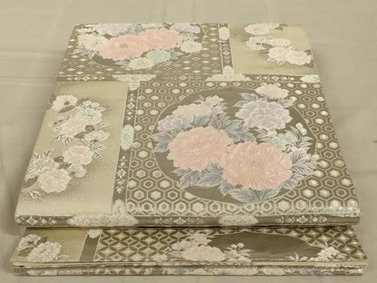 平和屋着物◎六通柄袋帯 唐織 格子花文 プラチナ箔 やまと誂製 正絹 逸品 AAAY9729ou