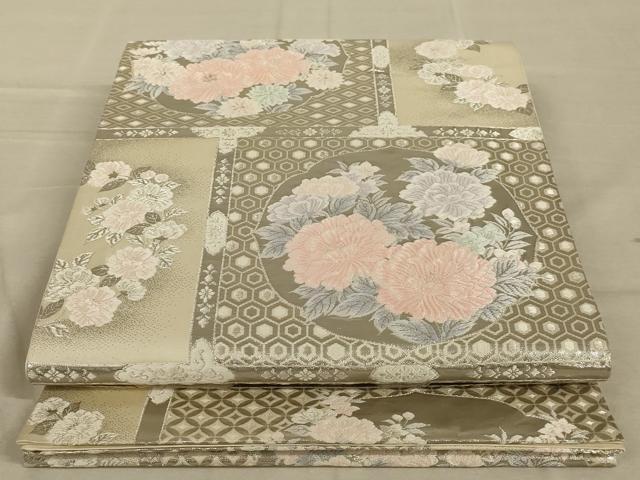 平和屋着物◎六通柄袋帯 唐織 格子花文 プラチナ箔 やまと誂製 正絹 逸品 AAAY9729ou
