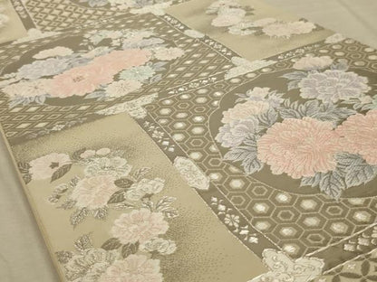平和屋着物◎六通柄袋帯 唐織 格子花文 プラチナ箔 やまと誂製 正絹 逸品 AAAY9729ou