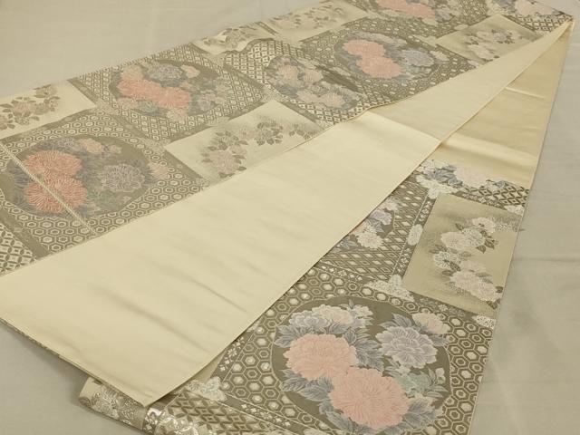 平和屋着物◎六通柄袋帯 唐織 格子花文 プラチナ箔 やまと誂製 正絹 逸品 AAAY9729ou
