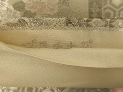 平和屋着物◎六通柄袋帯 唐織 格子花文 プラチナ箔 やまと誂製 正絹 逸品 AAAY9729ou