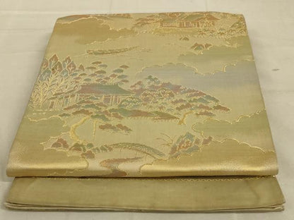 平和屋着物◎六通柄袋帯　風景文　金糸　正絹　逸品　AAAY9731ou