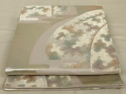 平和屋着物◎六通柄袋帯　霞文　銀糸　正絹　逸品　AAAY9735ou