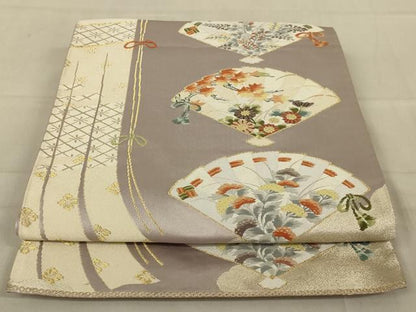 平和屋着物◎六通柄袋帯　扇面花文　金銀糸　正絹　逸品　AAAY9738ou
