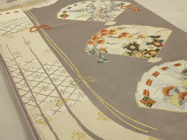 平和屋着物◎六通柄袋帯　扇面花文　金銀糸　正絹　逸品　AAAY9738ou