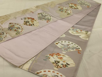 平和屋着物◎六通柄袋帯　扇面花文　金銀糸　正絹　逸品　AAAY9738ou